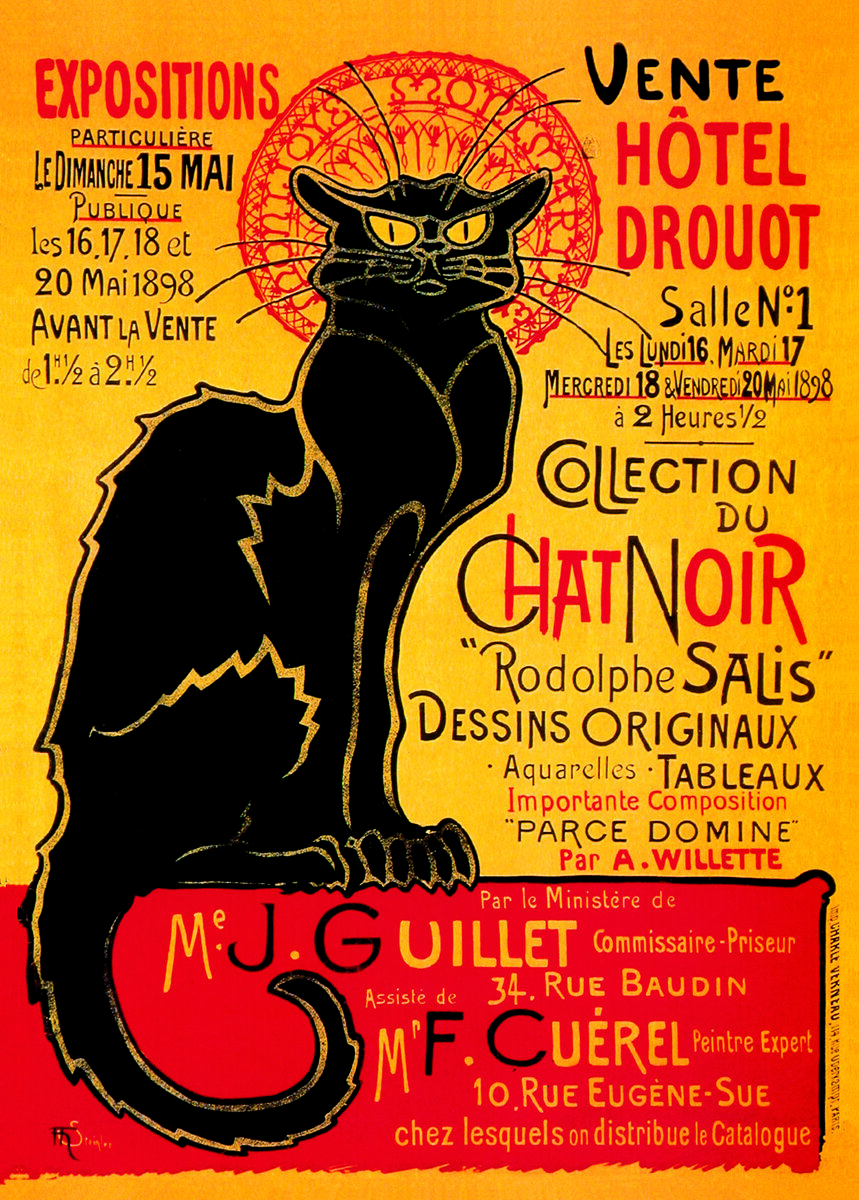 Знаменитая афиша кабаре Le Chat Noir (1898 год, художник Теофиль Александр Стейнлен)