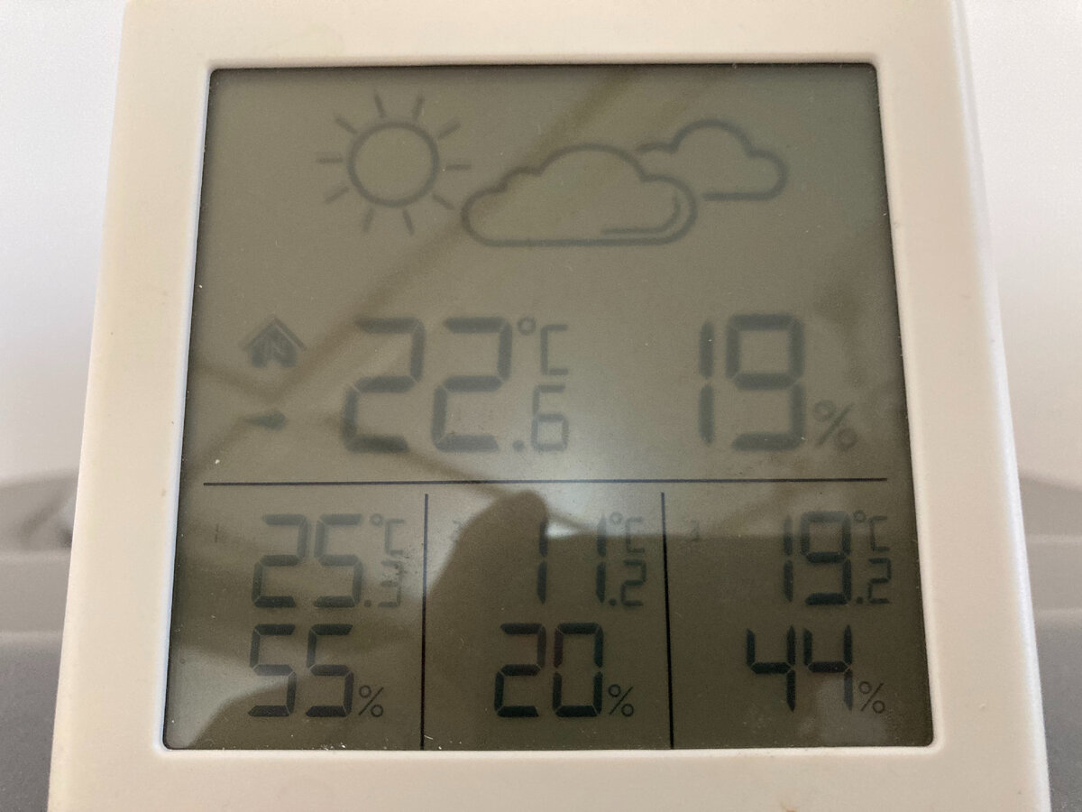 Суббота, 8 апреля, 14-00. Посередине внизу - уличный датчик, по краям - 2 теплицы., Фото автора