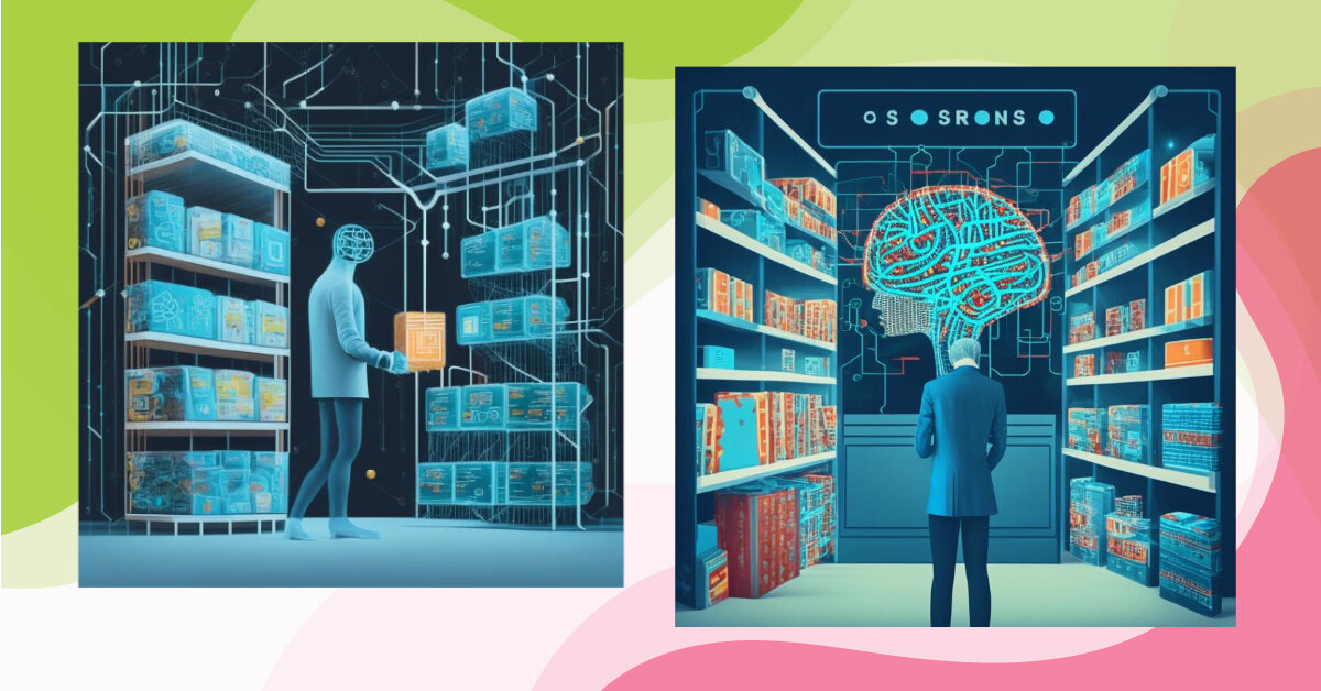 Творения модели ruDALL-E «Kandinsky 2.1» по запросу «Нейросеть помогает владельцу интернет-магазина»