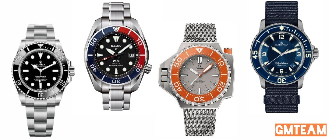 Одни из самых популярных профессиональных дайверских моделей на рынке: Rolex Submariner, Seiko Prospex, Omega Seamaster Ploproof, Blancpain Fifty Fathoms.