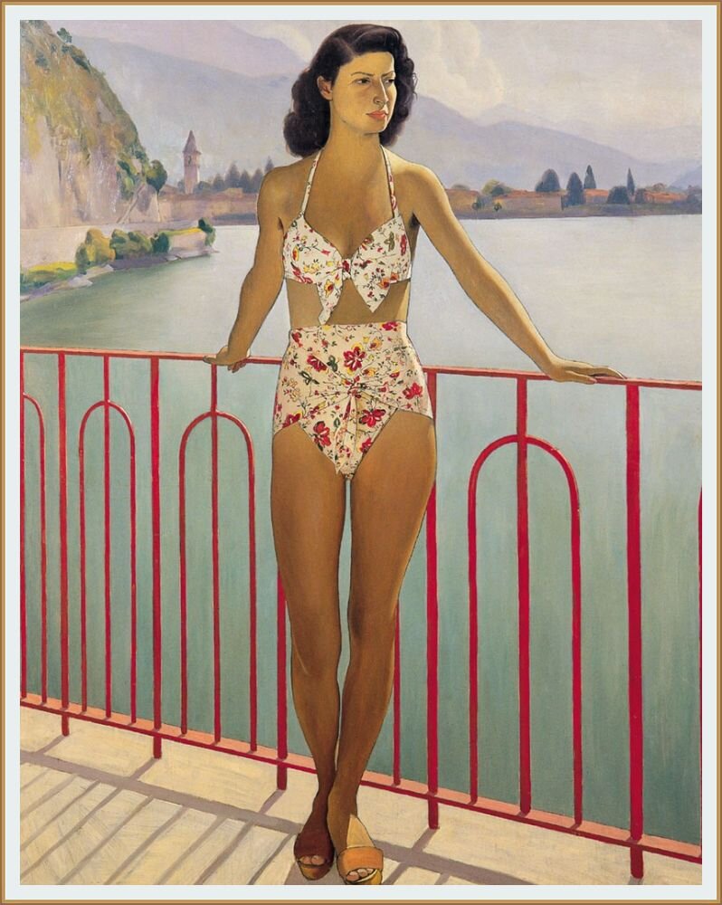 © Уго Челада да Вирджилио / Ugo Celada da Virgilio / 1895 - 1995 / Nenele al Lago di Porlezza / Ненеле Х жена художника )  на озере Порлецца / Масло на фанере 127X101,5 см / 50 x 39,96 дюйма
