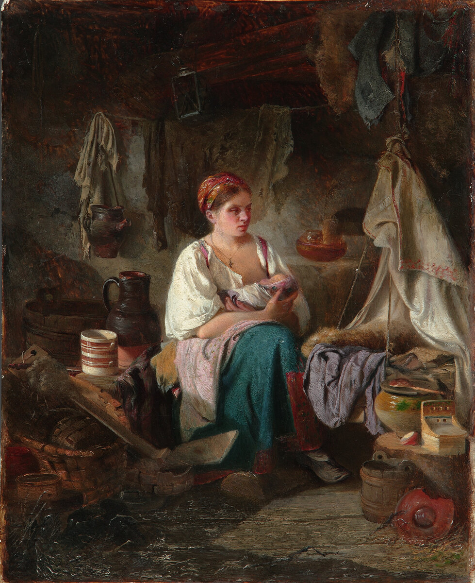"Молодая мать", И.А. Пелевин, 1869. Третьяковская галерея, Москва.