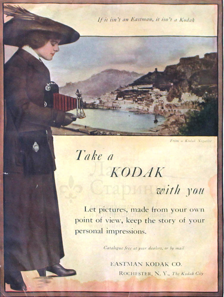 Старая американская реклама «Take a Kodak with you», США, нач. 20 в. В продаже! Фото с нашего сайта dvaveka.ru
