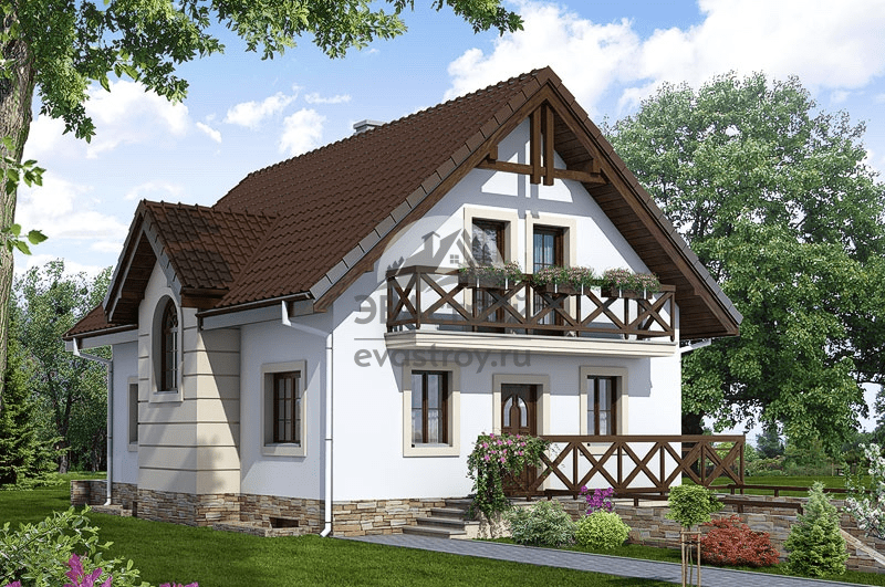 Проект дома 214 м2 с цокольным этажом из керамоблока с балконом, гаражом и террасой - 103-47