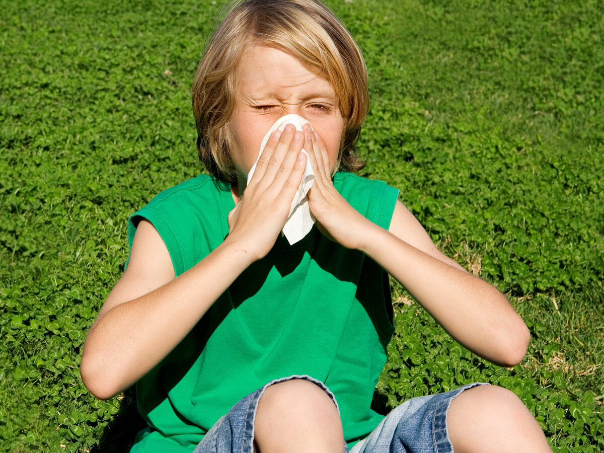 Blowing his own. Allergic pictures for Kids.