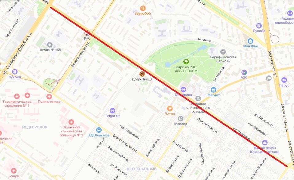 Улица Шаумяна (Екатеринбург) © Яндекс