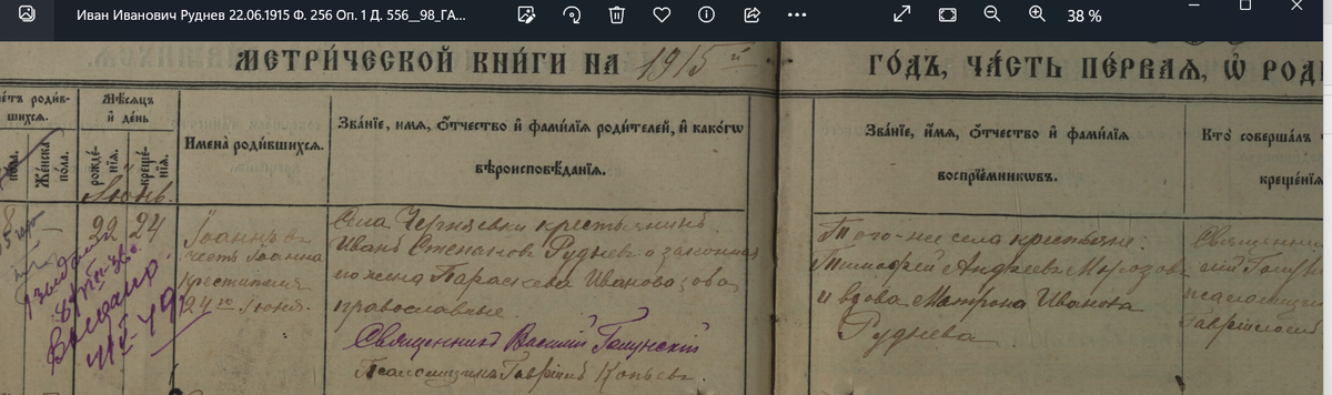 О рождении Ивана Ивановича Руднева 