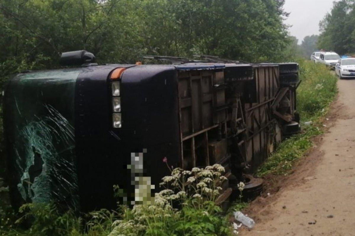    Пять детей ехали в автобусе, который перевернулся в Карелии