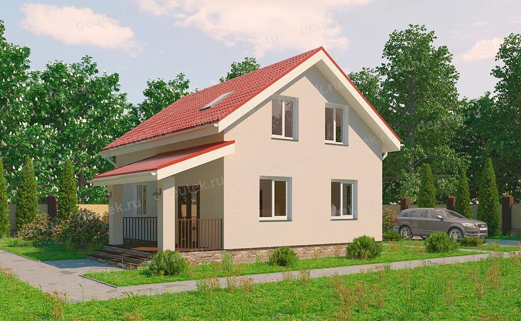 Проект дома 108 м2 из газобетона с мансардой и террасой - DT0530