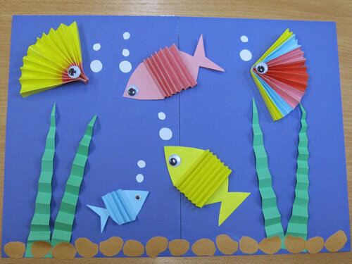 Аквариум с рыбками для детей - поделка из бумаги и пластиковых крышек | Аналогий нет