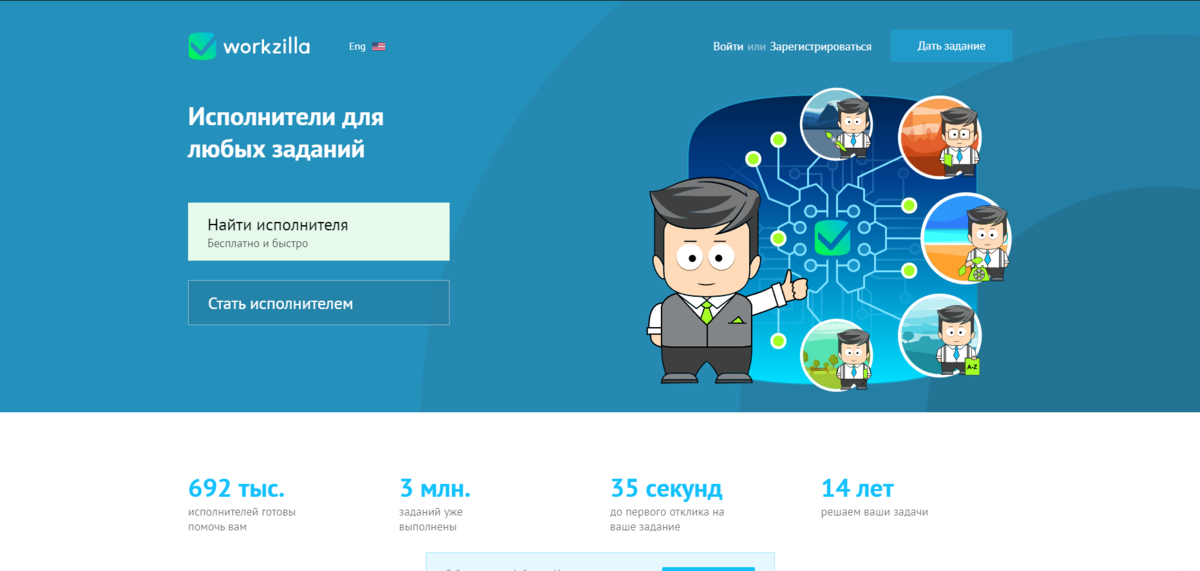Главная страница сайта Workzilla.