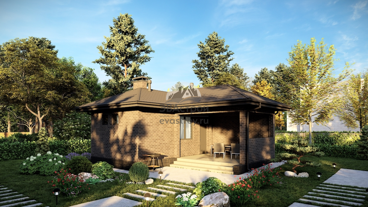 Проект бани 39 м2 из газобетона с террасой - П209