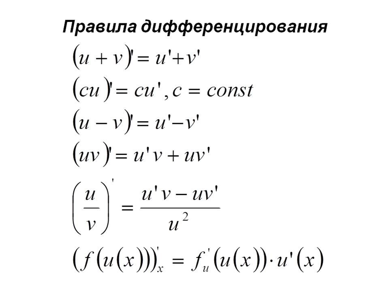 Правила дифференцирования производной. Правило дифференцирования функции. Основные правила дифференцирования таблица. Правило дифференцирования производной функции. Определение производной функции основные правила дифференцирования.