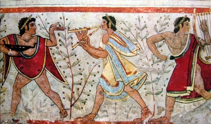 Фрагмент фрески танцующих Этрусков и Этрусков музыкантов, V век до нашей эры. 