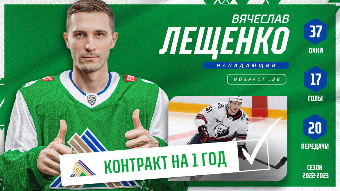 Лещенко неплохо провел регулярку и набрал за 63 матча 34 (16+18) очка. Он – второй бомбардир «Нефтехимика» в минувшем сезоне. Фото: hcsalavat.ru