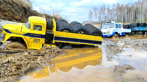 ЗИЛ 131 и Mercedes Unimog U5000 тяжелая перевозка груза