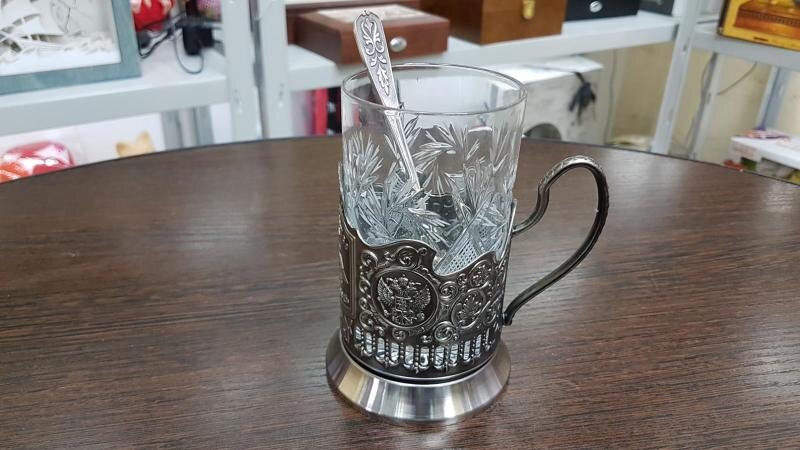 Подстаканник никелированный с чернью "Отечество, долг, честь'" 10*11*9 см