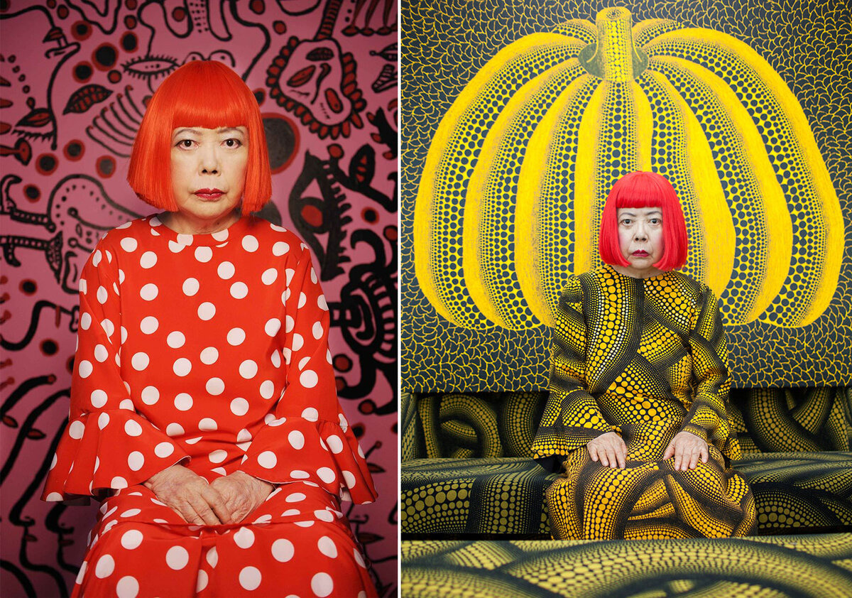  • Яёи Кусама на фоне своих работ.
