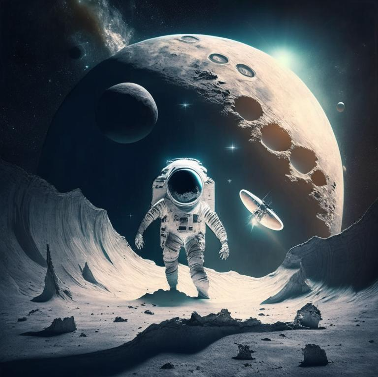 Астронавт на луне. Иллюстрация