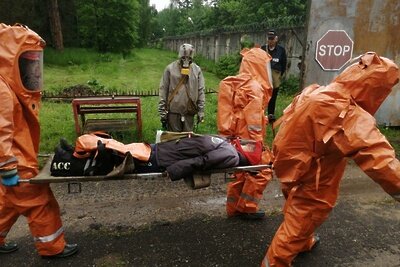    Тренировка по устранению утечки хлора в Ступине © Пресс-служба ГКУ МО «Мособлпожспас»