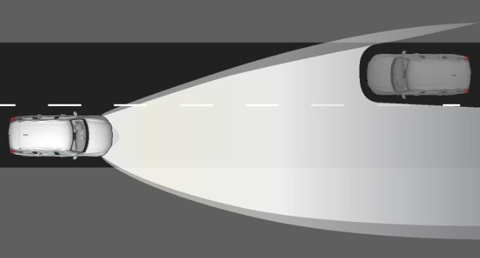 Схематическое изображение функции адаптации дальнего света в моделях Вольво