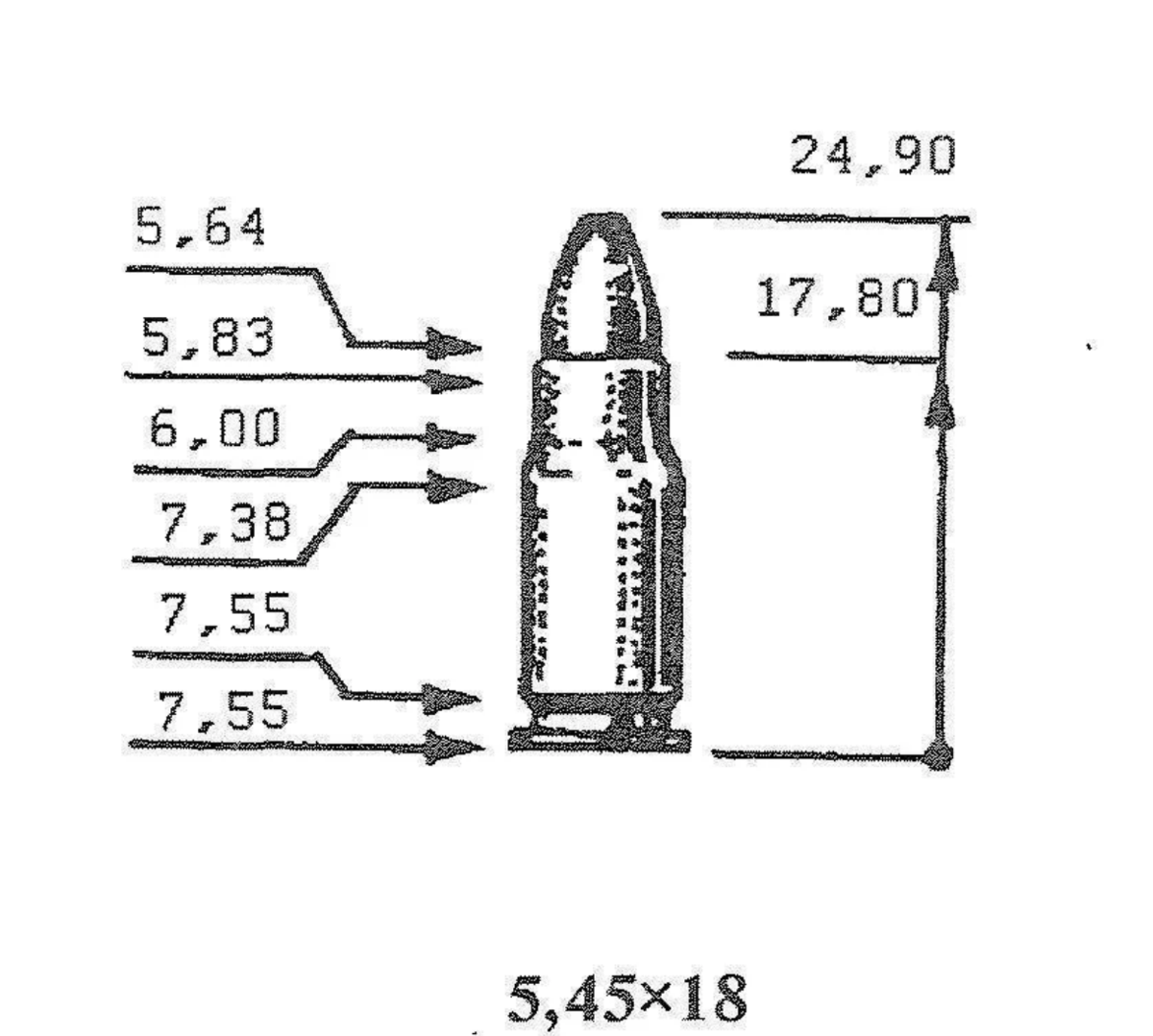 Чертеж патрона. Патрон ПСМ 5.45х18. Калибр 5.45х18. 5.45Х18 патрон мм МПЦ калибра. Патрон ПСМ 5.45х18 мм.