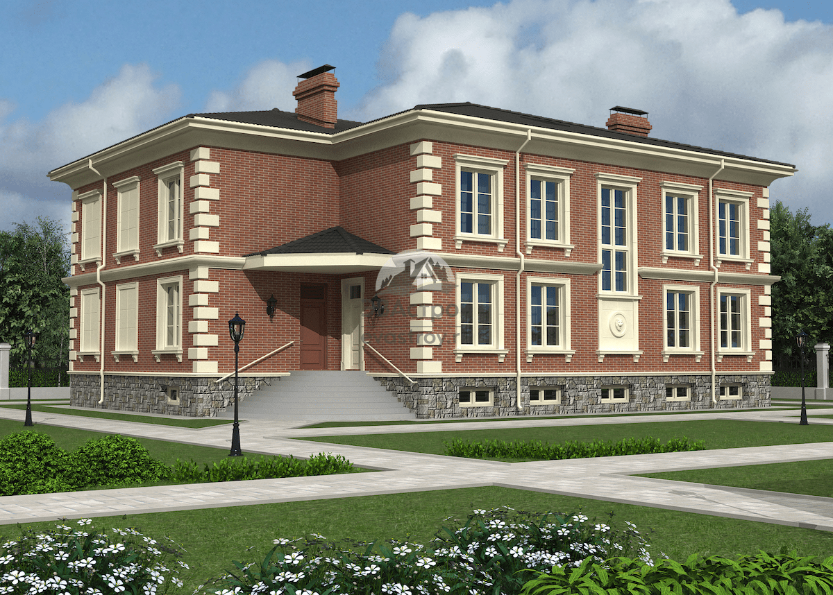 Проект двухэтажного особняка 621 м2 с цокольным этажом в Георгианском стиле - К1
