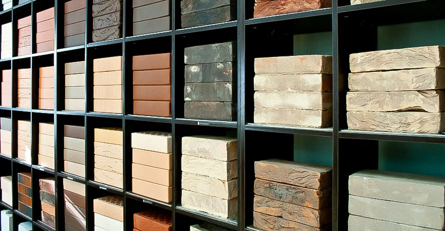 стенд под кирпич. кирпич витрина. кирпичи облицовочные шоу рум. шоу рум кирпича. шоу рум строительных материалов.