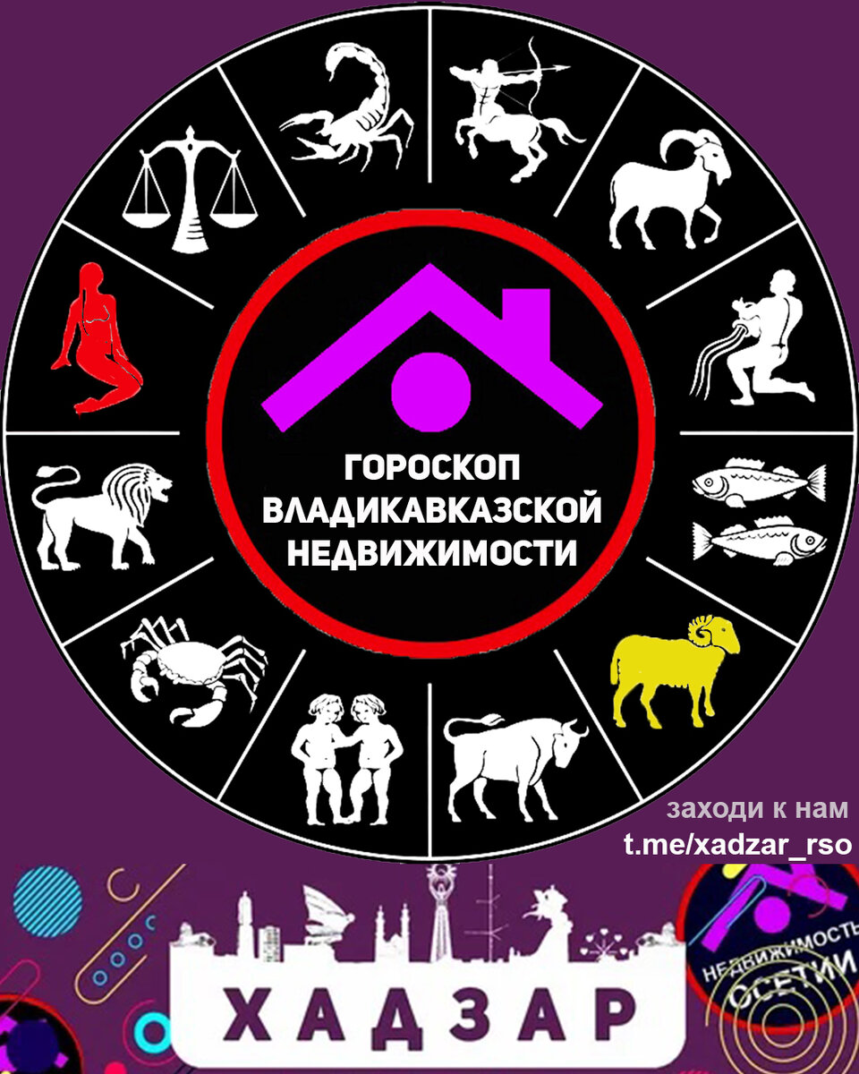 Гороскоп недвижимости, какому знаку где лучше жить.картинка с телеграм-канала Хадзар - Недвижимость Осетии