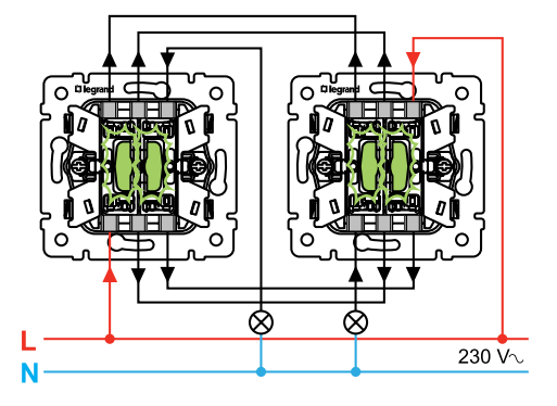 Схемы выключателей легран. Двойной проходной выключатель Legrand схема.