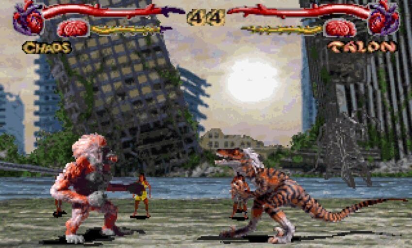 Primal Rage - люди были низвергнуты до племён и почитают как богов динозавров и горилл. 