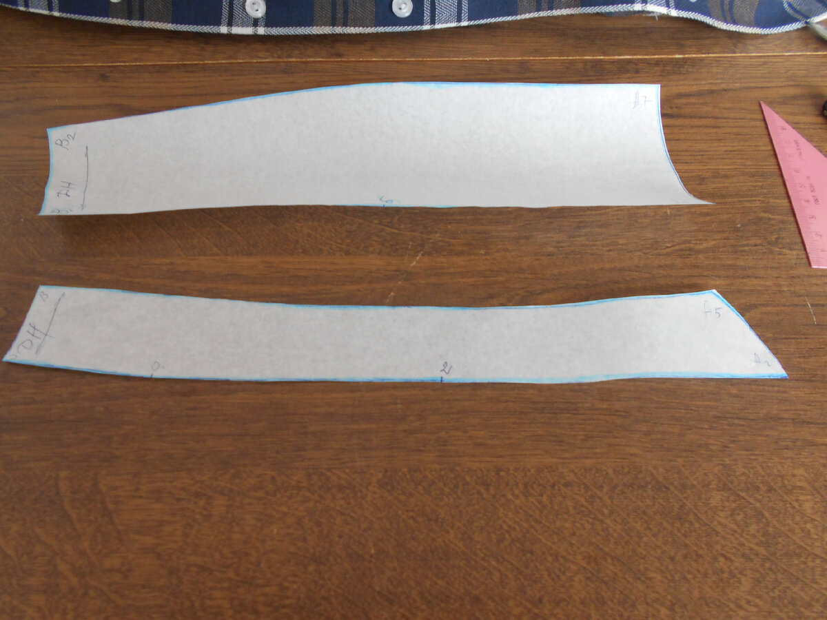 Выкройки на кальке воротника рубашечного и отрезной стойки. Фото автора