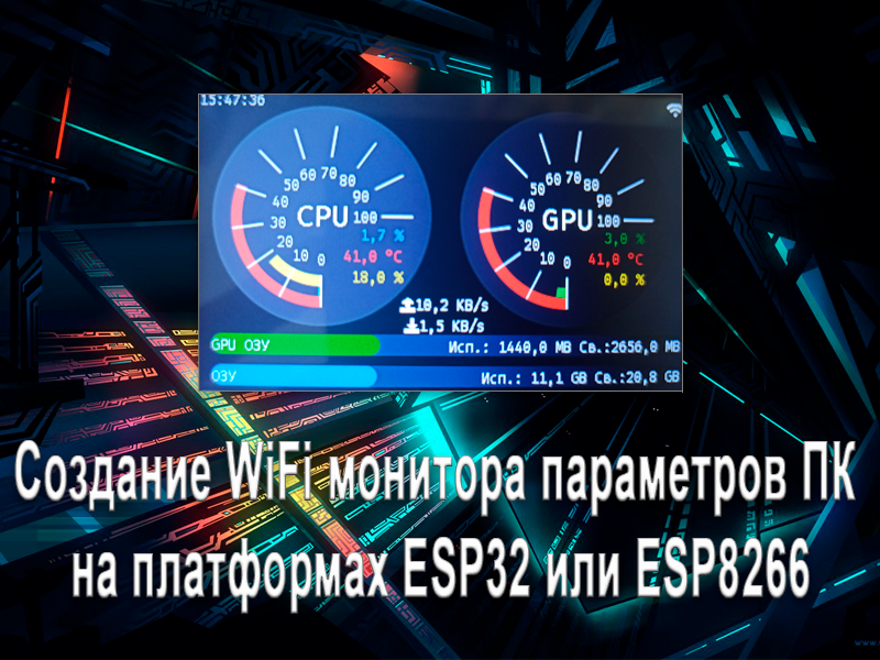 Создание WiFi монитора параметров ПК  на платформах ESP32 или ESP8266