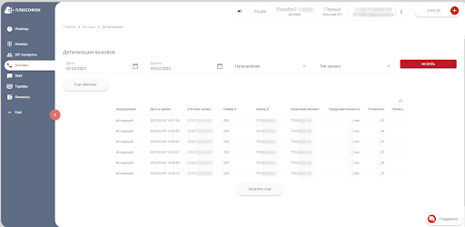 Статистика вызовов в системе «Плюсофон»