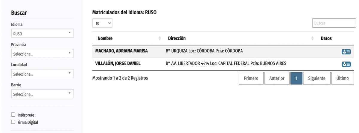 В Кордобе постоянно проживает только один официальный переводчик: Adriana Machado, второй переводчик находится очень часто в разъездах и занимается ТОЛЬКО переводами, легализовать их в коллегии должны вы сами!