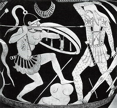 
Битва греков с амазонками. Роспись кратера, V в. до н. э.
Источник: culture.wikireading.ru