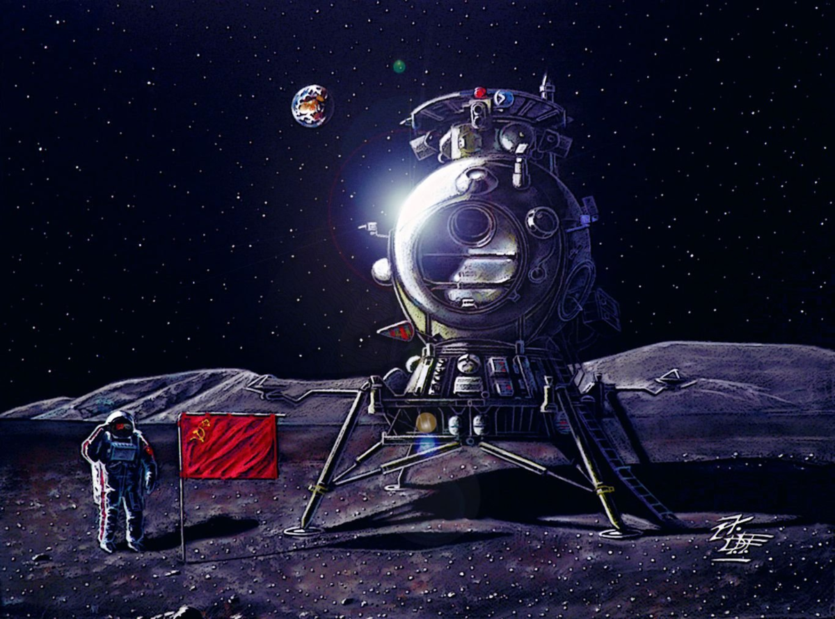 Советский космонавт на Луне в представлении художника. Из открытых источников.