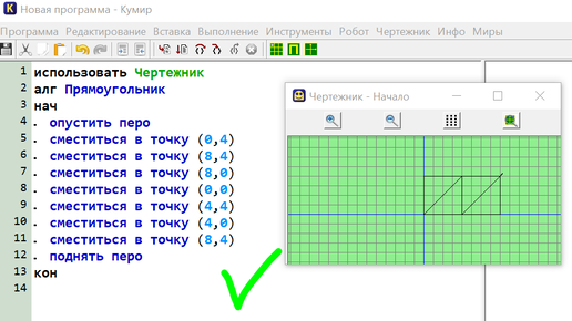 Опишите исполнителя чертежник по плану