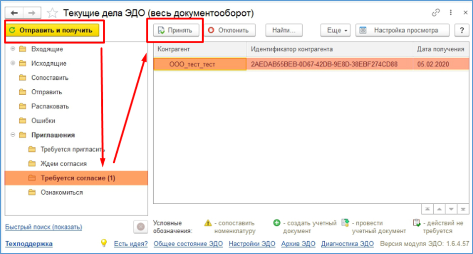 1. Получение и принятие приглашения от контрагент

