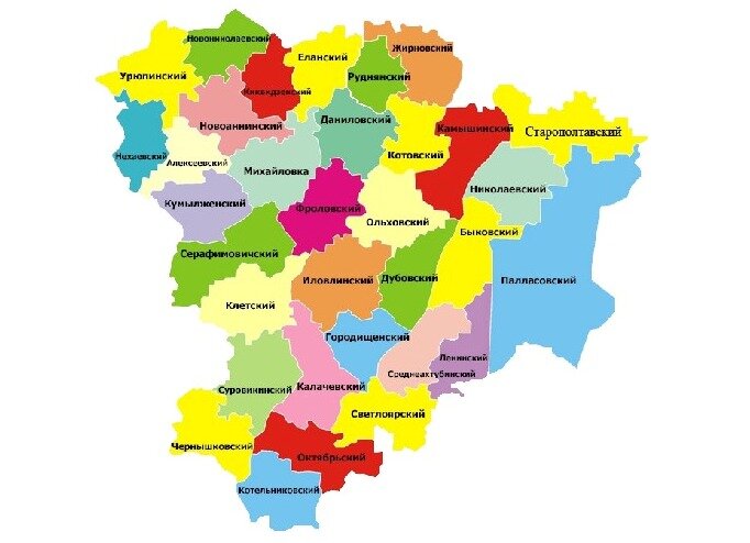 Карта Волгоградской области с разбивкой на районы