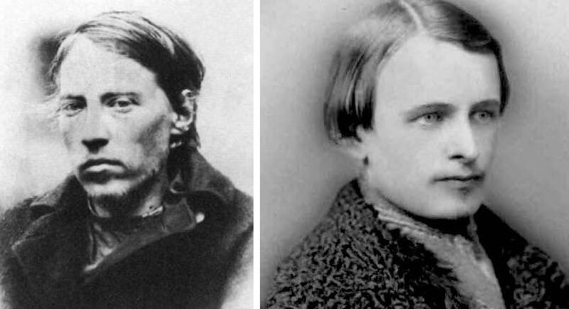 Студент Дмитрий Каракозов, стрелявший в царя (слева), и крестьянин Осип Комиссаров, оттолкнувший его руку