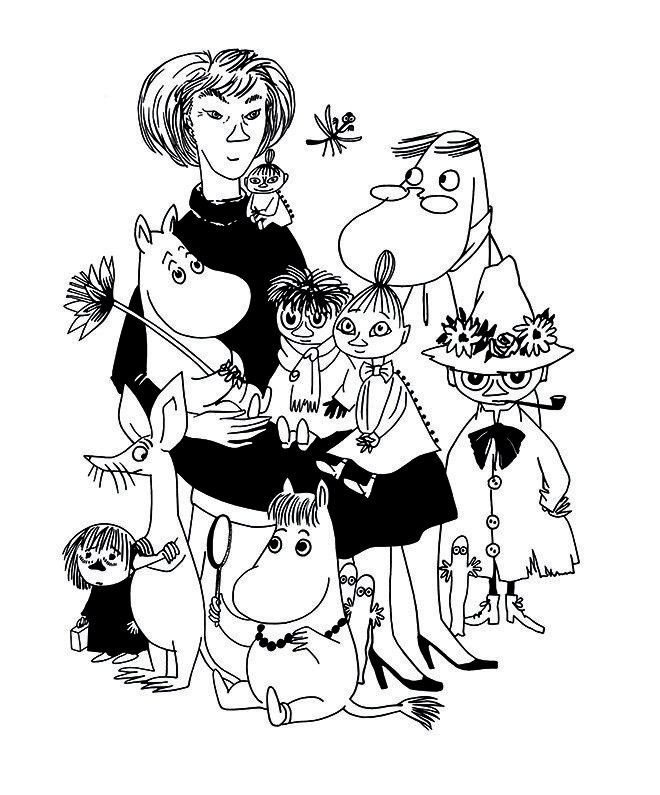 Туве Янссон. Автопортрет с героями книг о муми-троллях © Moomin Characters™