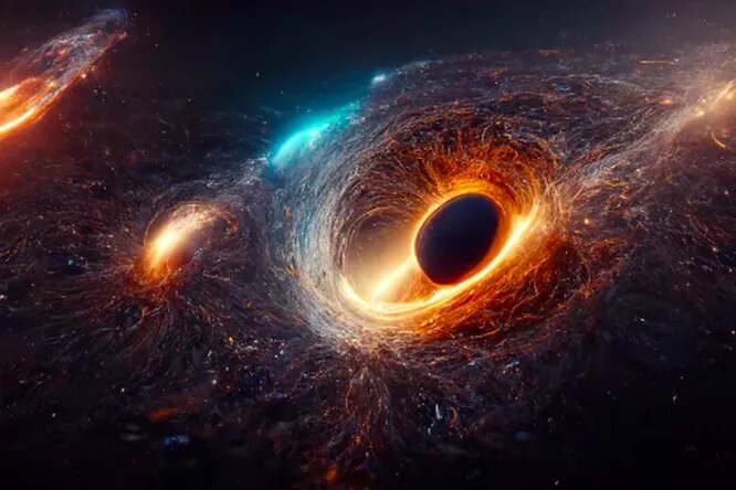 Художественная интерпретация слияния чёрных дыр. Изображение: Shutterstock.