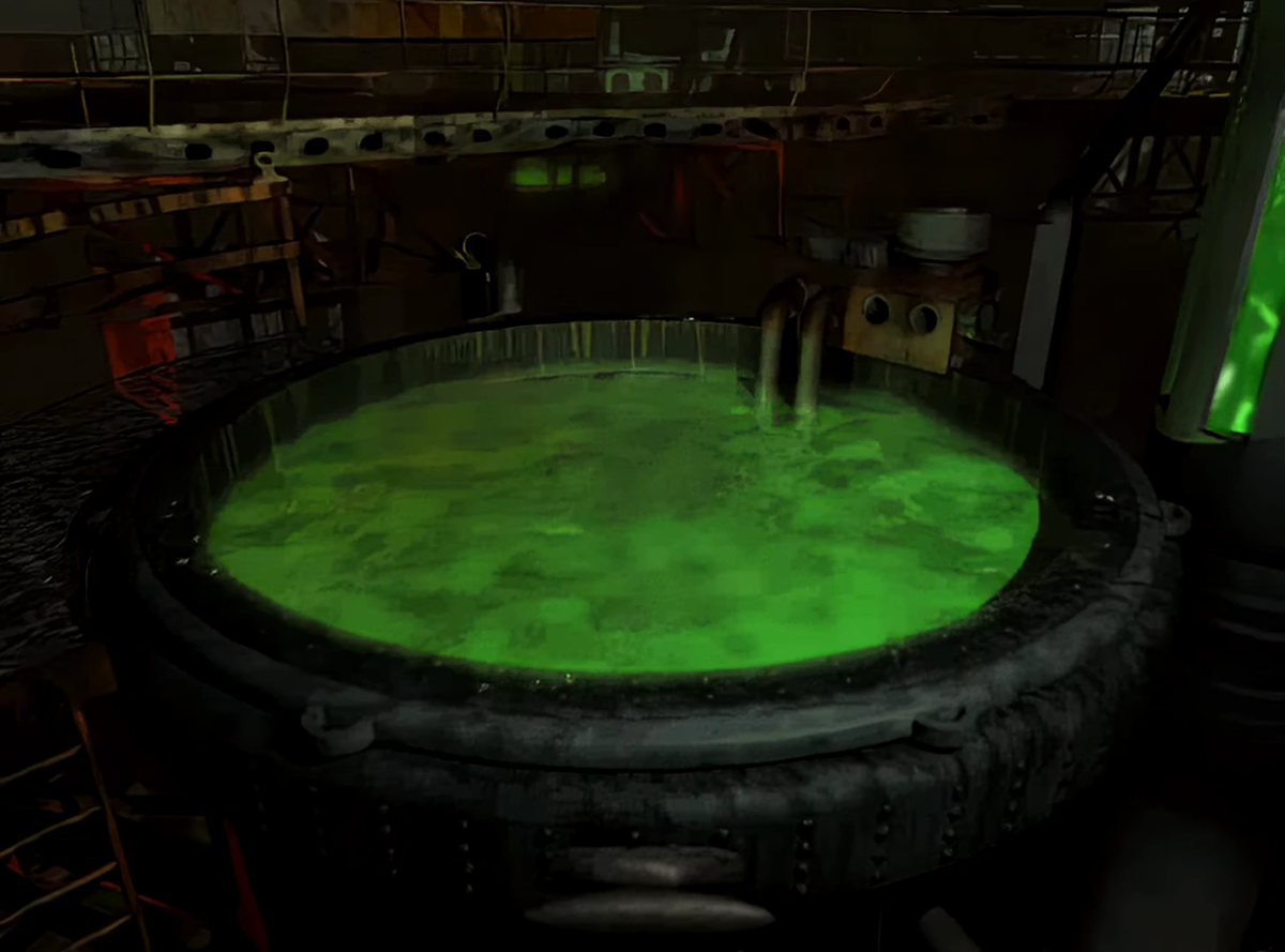 Чан с вирусом рукотвной эволюции на базе Марипоза. Кадр из игры Fallout