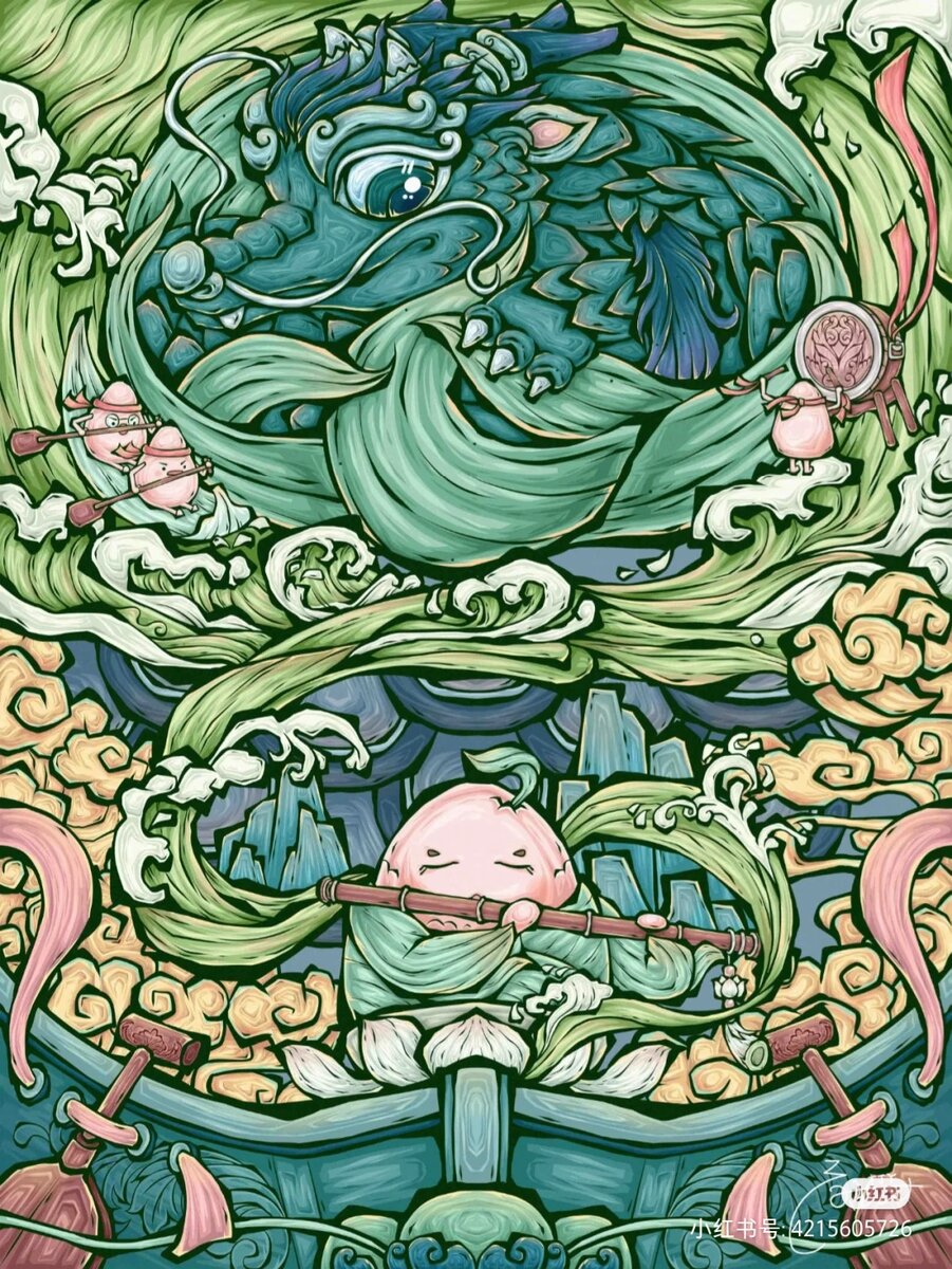 Иллюстрация, демонстрирующая несколько символов праздника 端午节