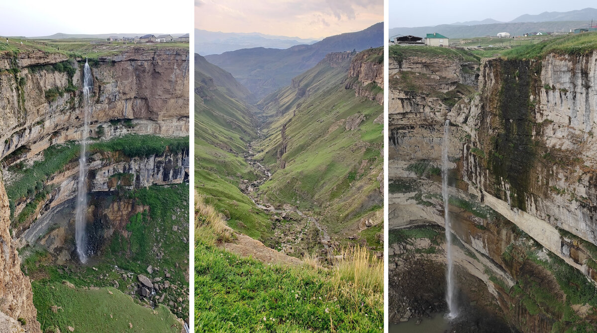 В этом коллаже фотография водопада Тобот находится справа