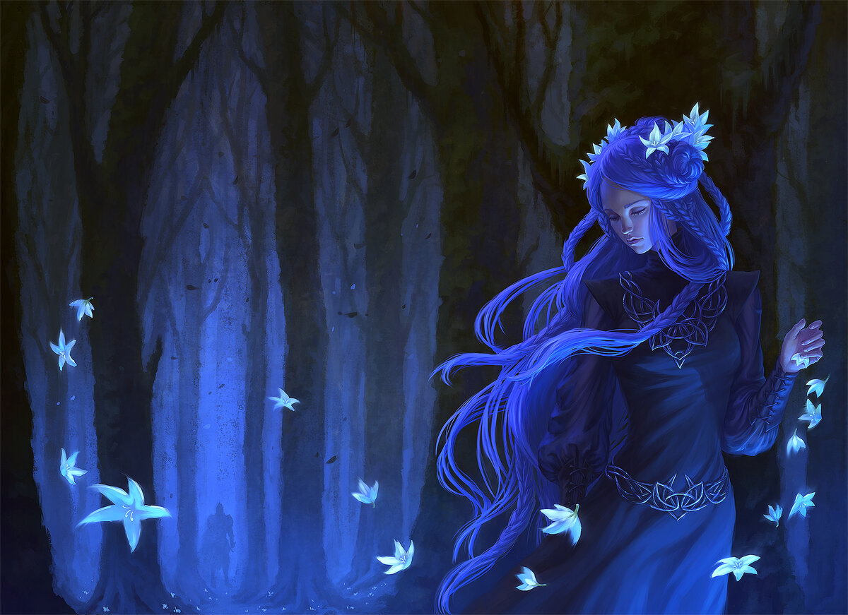Источник картинки интернет                                             https://ru.wallpaper.mob.org/image/fantasy-women-blue_dress-blue_hair-blue-braid-forest-long_hair-772843.html