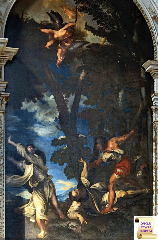 Убийство святого мученика Петра. Копия картины Тициана 1528 г. Оригинал сгорел в 1867. Общественное достояние