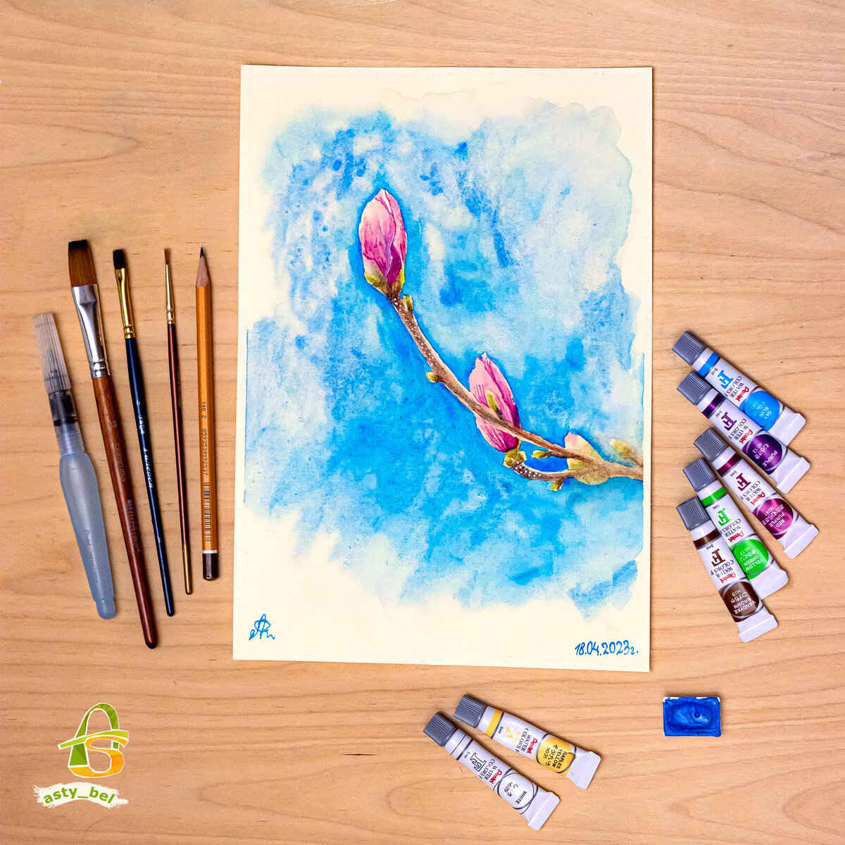 "Весенняя веточка магнолии"🌸 
Дата создания: 18 апреля 2023 года
Автор: Анастасия Белякова