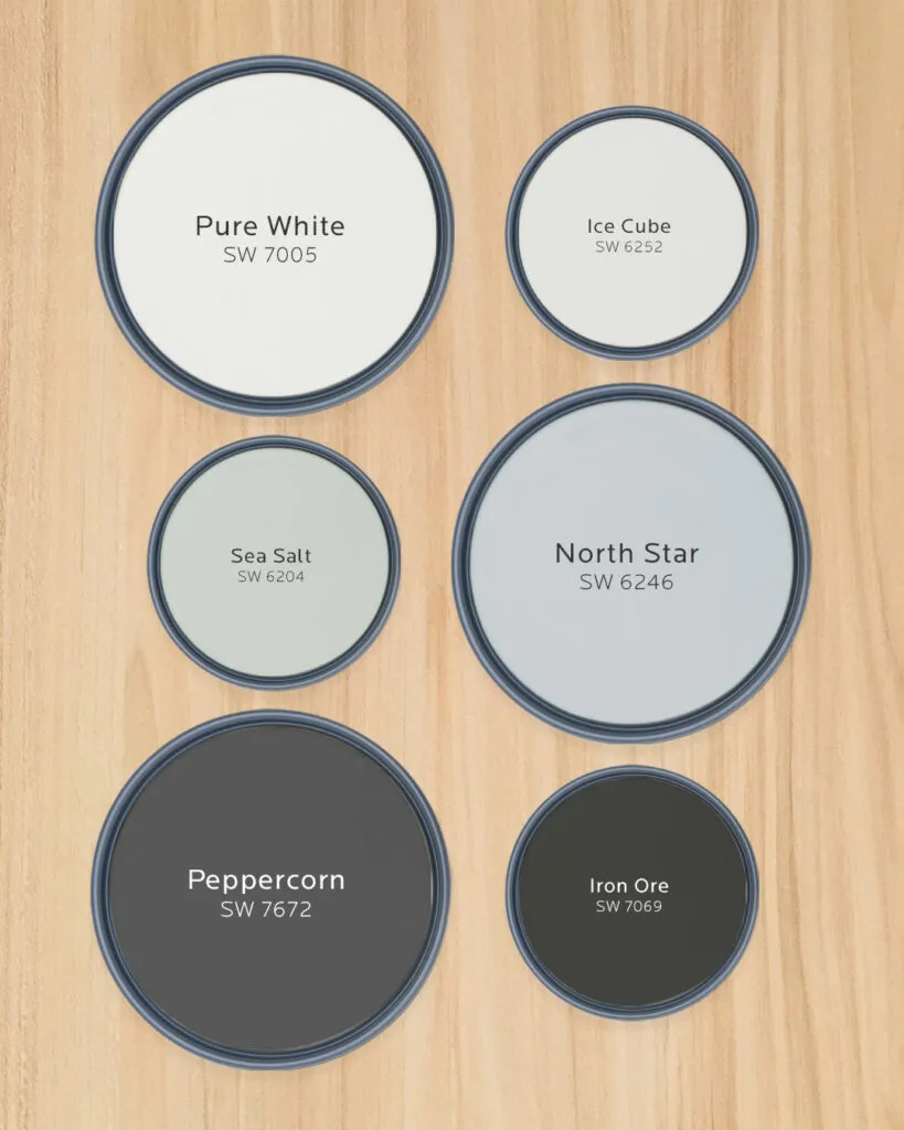 Рекомендуемые цвета: SW 7005 Pure White, SW 6252 Ice Cube, SW 6204 Sea Salt, SW 6246 North Star, SW 7674 Peppercorn, SW 7069 Iron Ore 